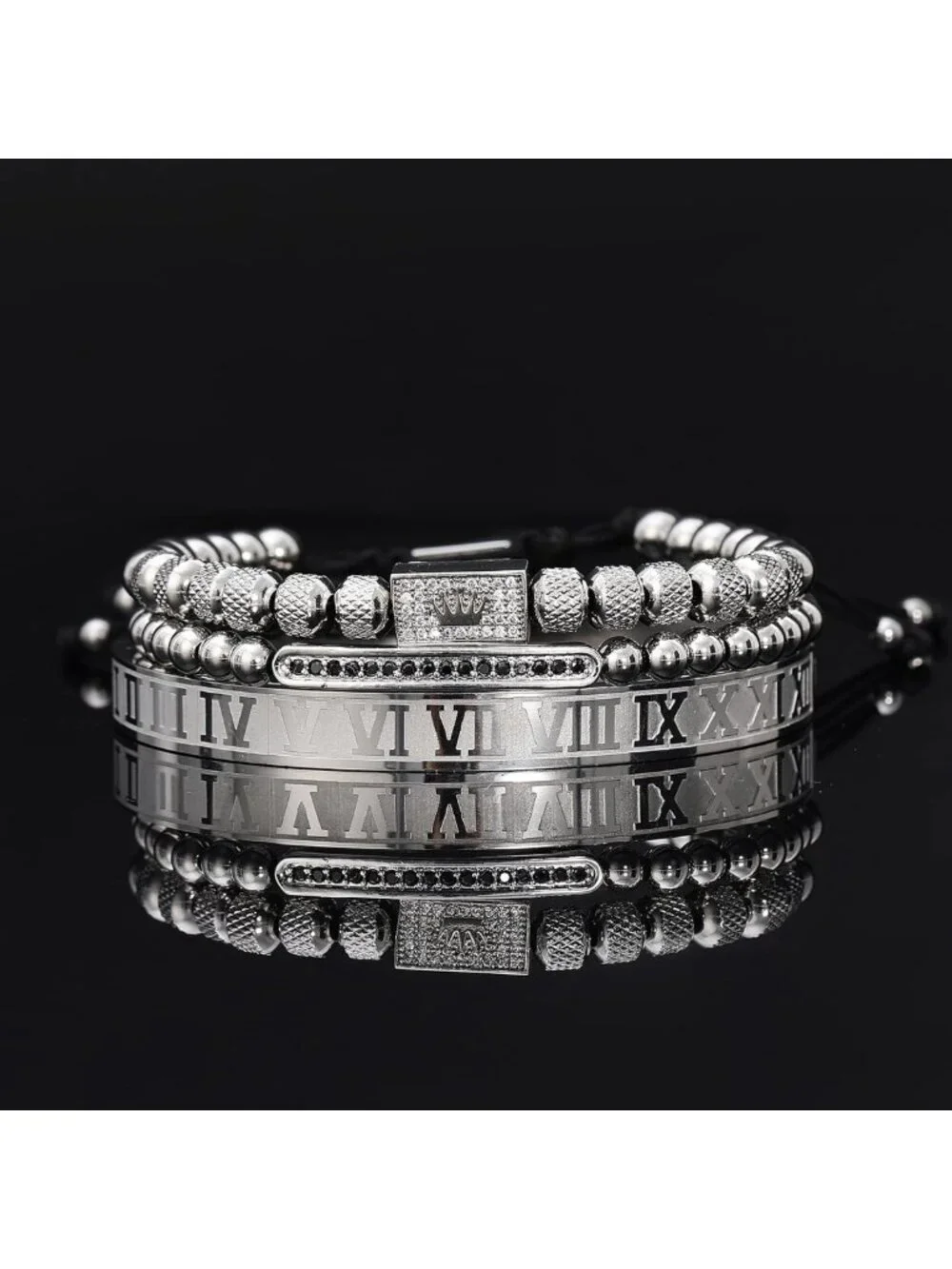 Stylish Stainless Steel Crown Cuff Bracelets for Men - 18kt Gold Set